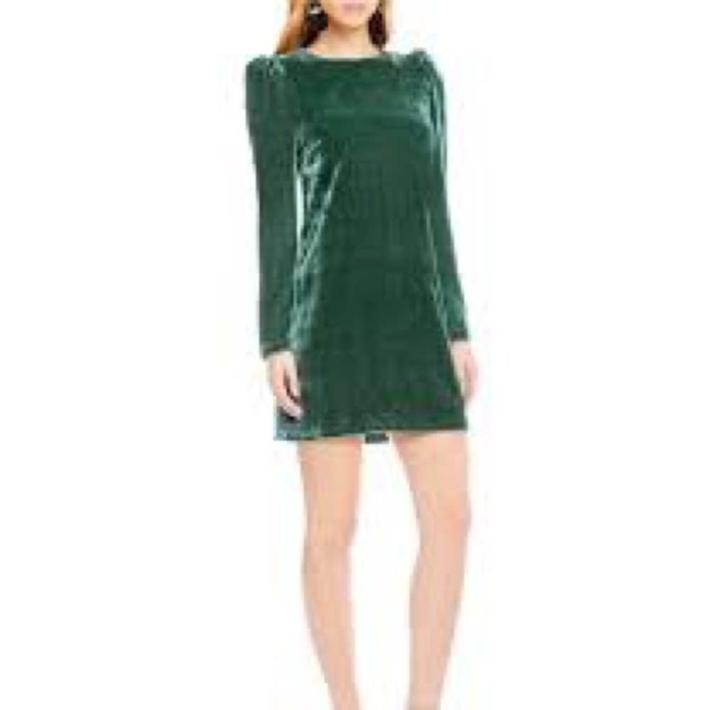 WAYF Baby Doll Green Velvet Dress, Medium